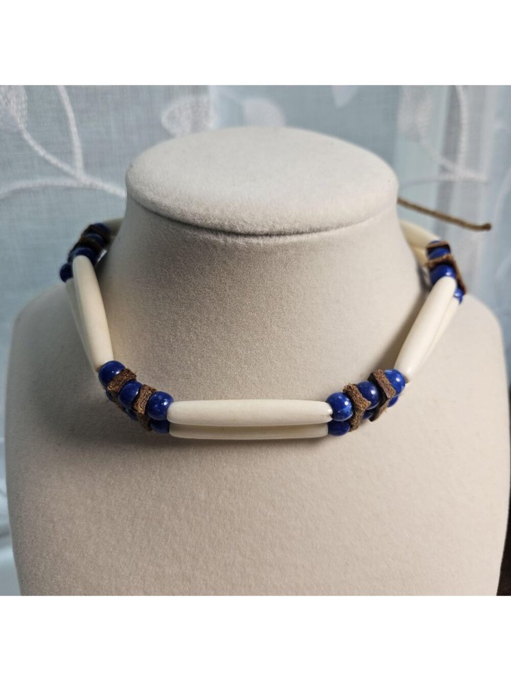 Vintage Native American Bone and Lapis bead Choker Hand crafted Artisan